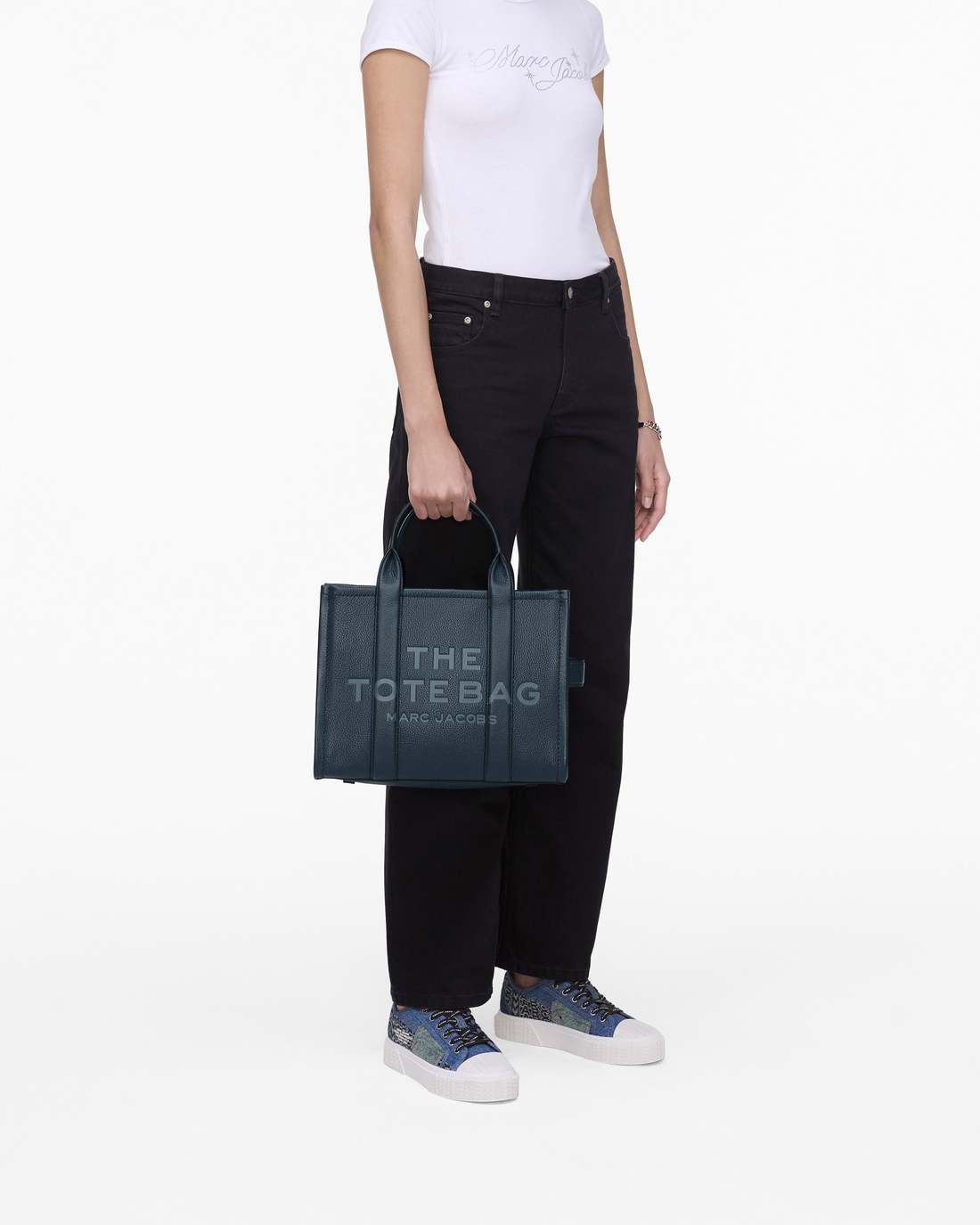 The Leather Medium Tote Bag Blue Sea - Marc Jacobs Signature