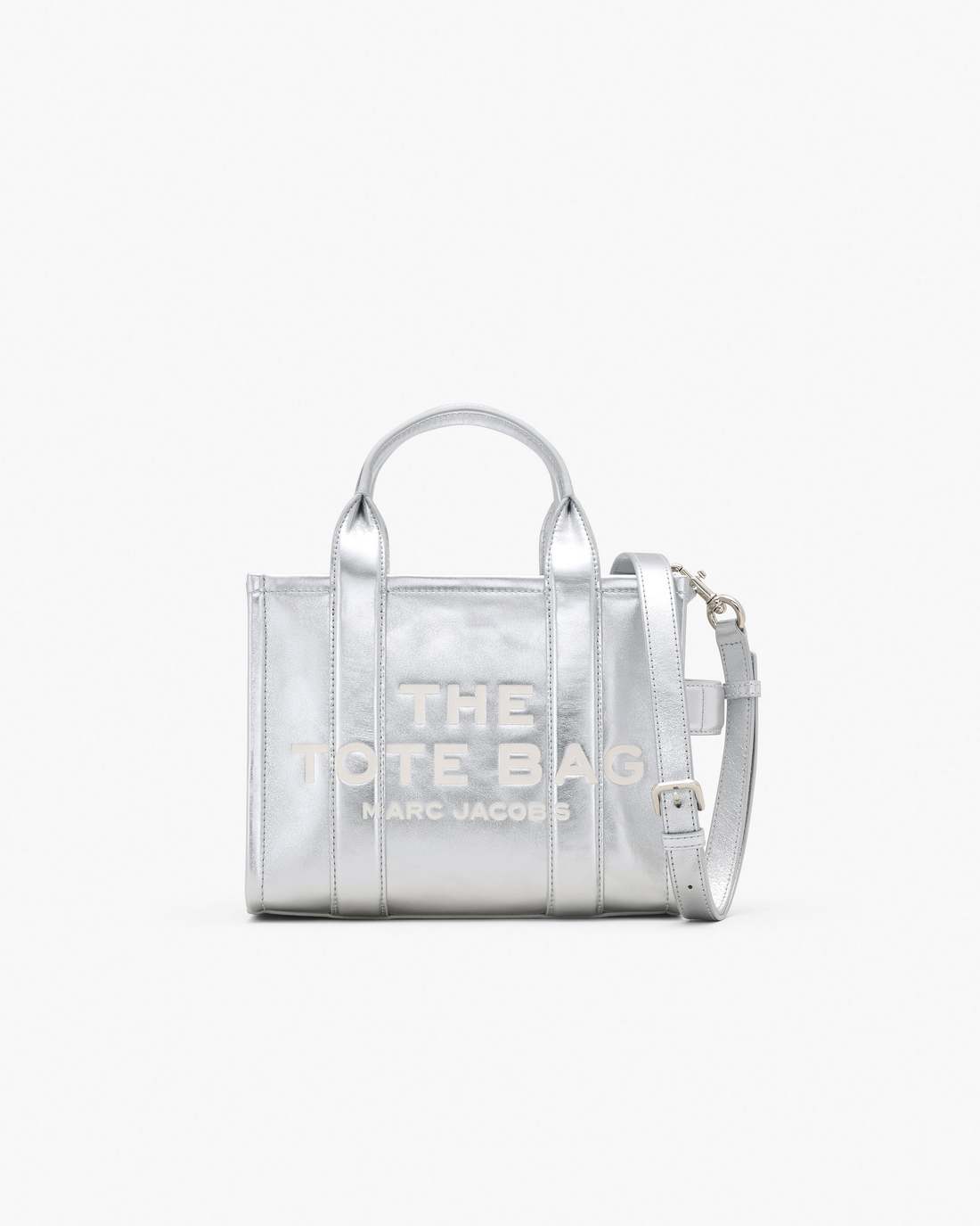 The Metallic Leather Small Tote Bag Metallic Silver - Marc Jacobs Best Seller