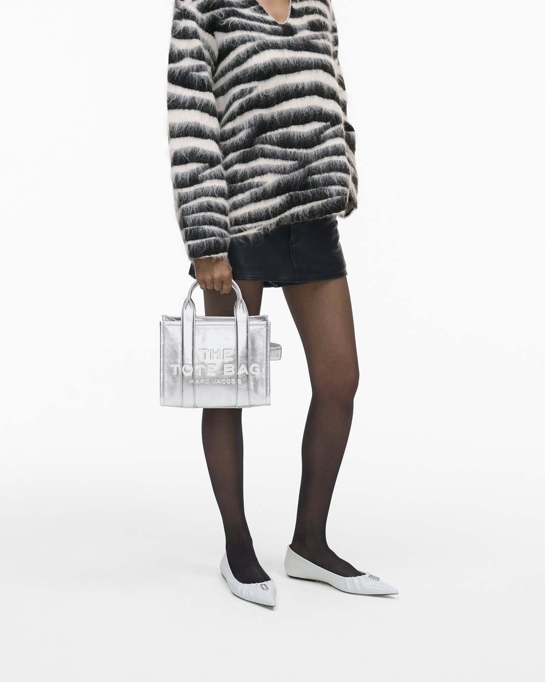 The Metallic Leather Small Tote Bag Metallic Silver - Marc Jacobs Best Seller