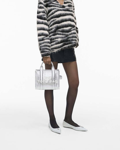 The Metallic Leather Small Tote Bag Metallic Silver - Marc Jacobs Best Seller