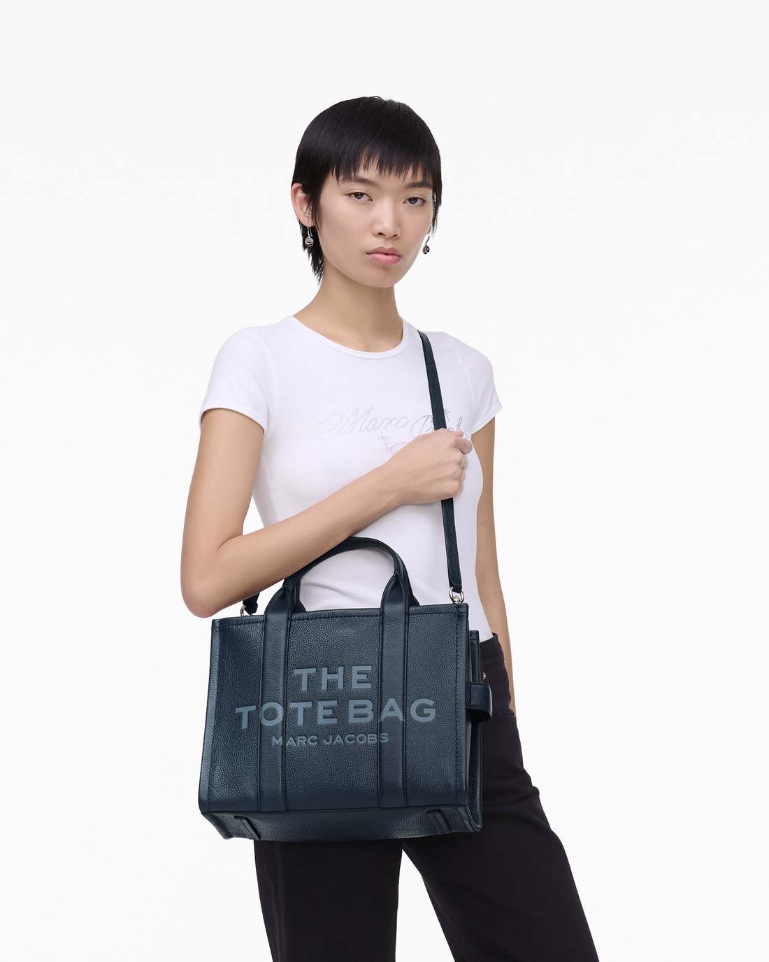 The Leather Medium Tote Bag Blue Sea - Marc Jacobs Signature