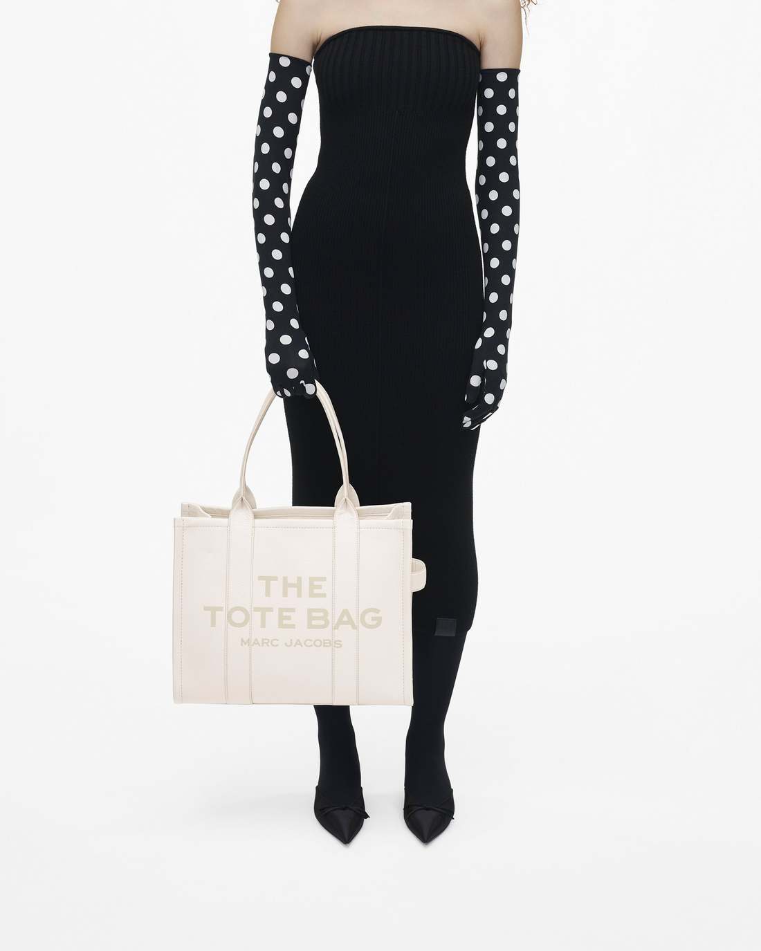 The Leather Large Tote Bag Cotton/Silver - Marc Jacobs New
