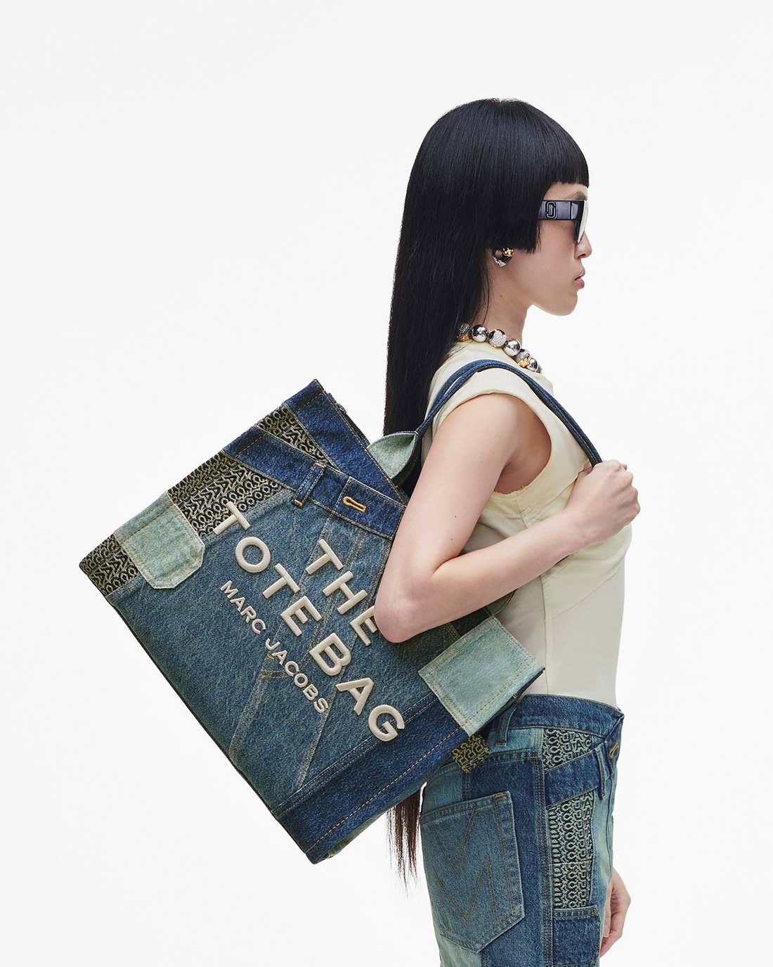The Deconstructed Denim Large Tote Bag Indigo Multi - Marc Jacobs Featured
