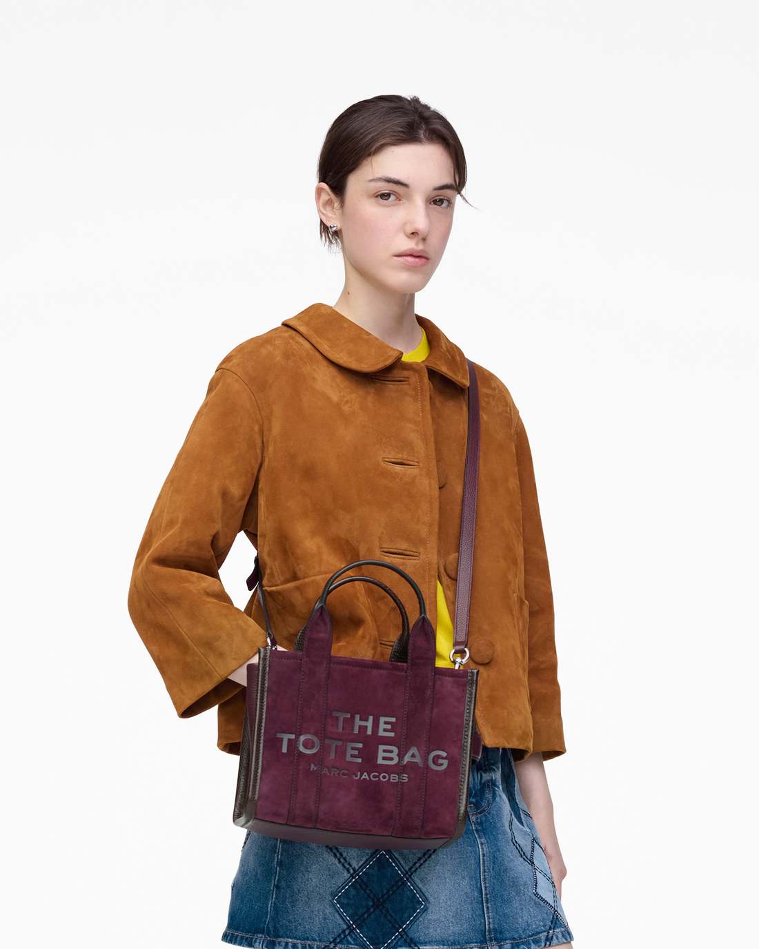 The Suede Small Tote Bag Dark Plum - Marc Jacobs Signature