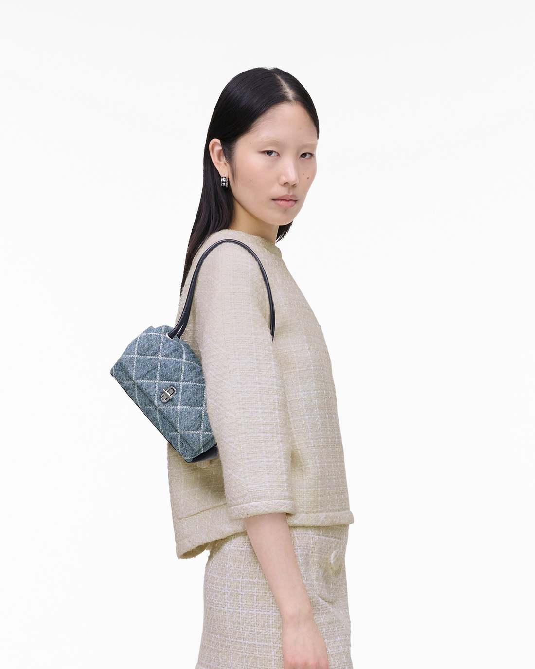The Quilted Denim Mini Dual Shoulder Bag Light Wash Indigo - Marc Jacobs New