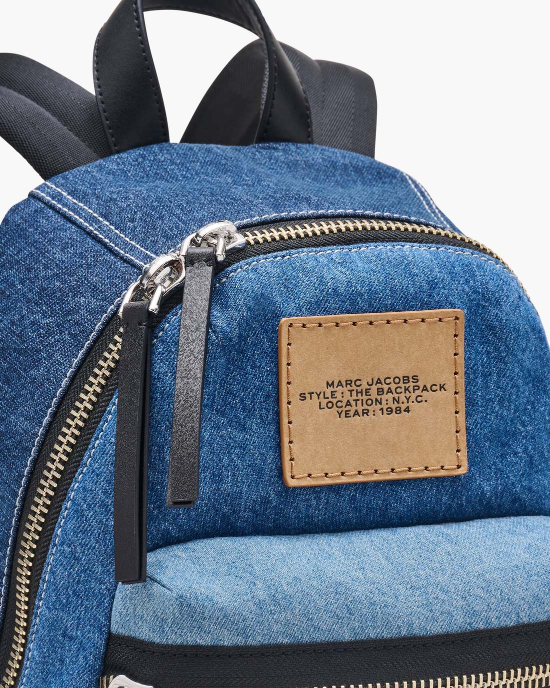 The Biker Colorblock Denim Medium Backpack Indigo Multi - Marc Jacobs Signature