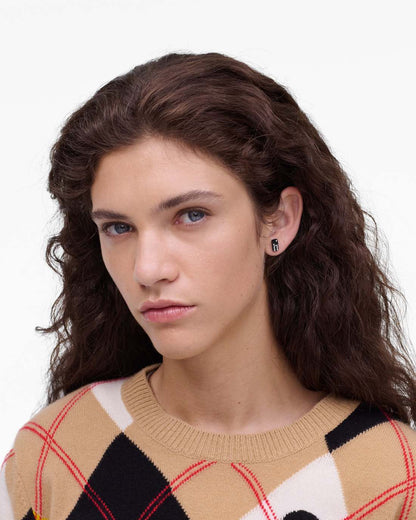 The Domino Stud Earrings Silver/Black - Marc Jacobs Premium