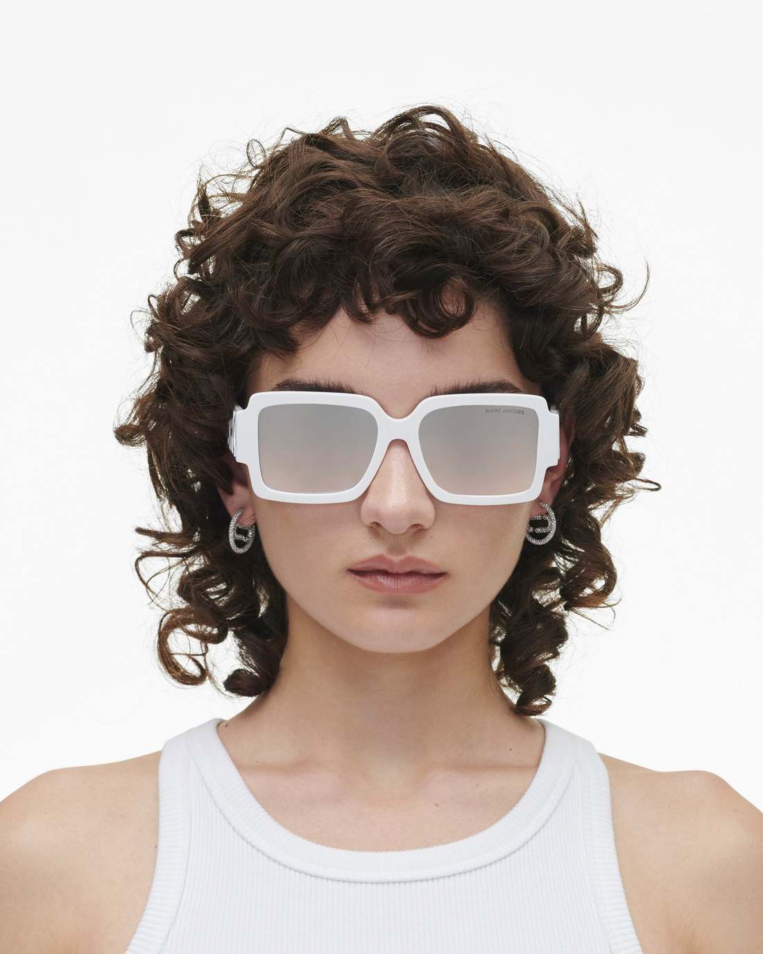 The Bold Logo Square Mirrored Sunglasses White/Grey - Marc Jacobs Featured