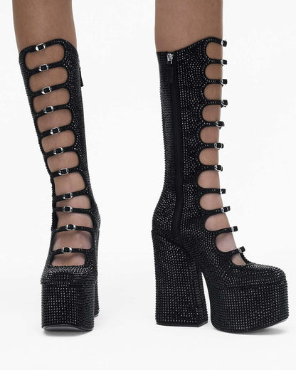 The Rhinestone Kiki Knee-High Boot Black/Black - Marc Jacobs Trending