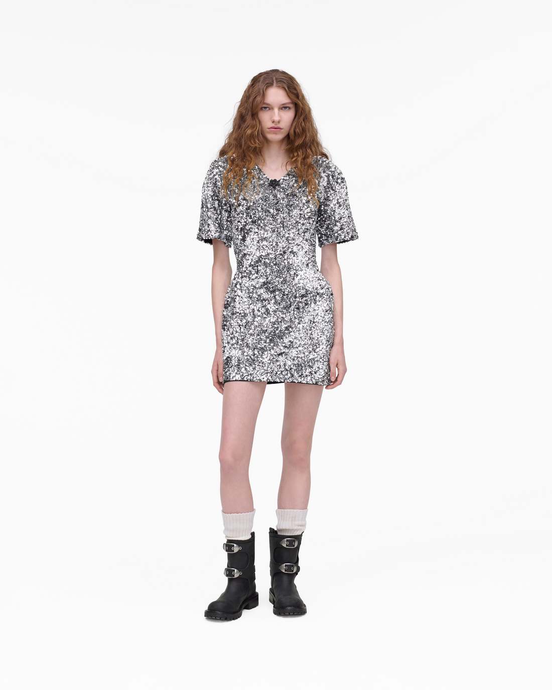 Sequin V-Neck Knit Dress Silver - Marc Jacobs Popular