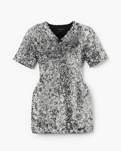 Sequin V-Neck Knit Dress Silver - Marc Jacobs Popular