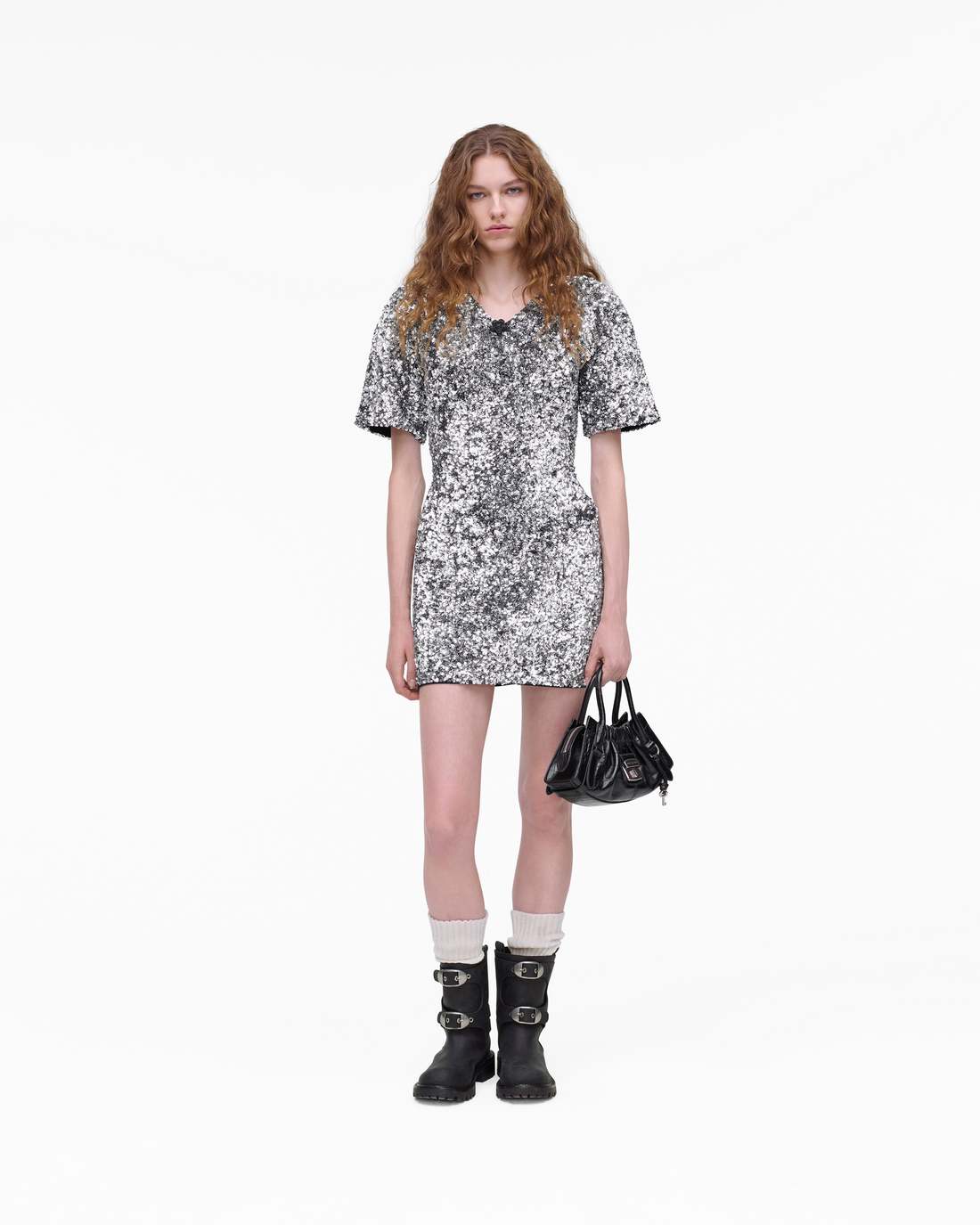 Sequin V-Neck Knit Dress Silver - Marc Jacobs Popular