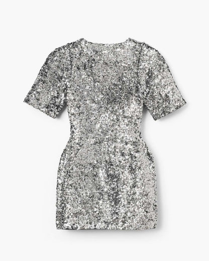 Sequin V-Neck Knit Dress Silver - Marc Jacobs Popular