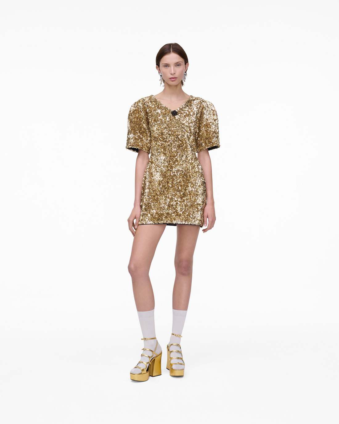 Sequin V-Neck Knit Dress Gold - Marc Jacobs Trending