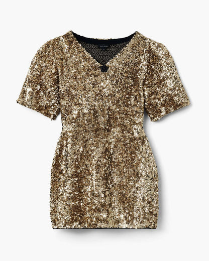 Sequin V-Neck Knit Dress Gold - Marc Jacobs Trending