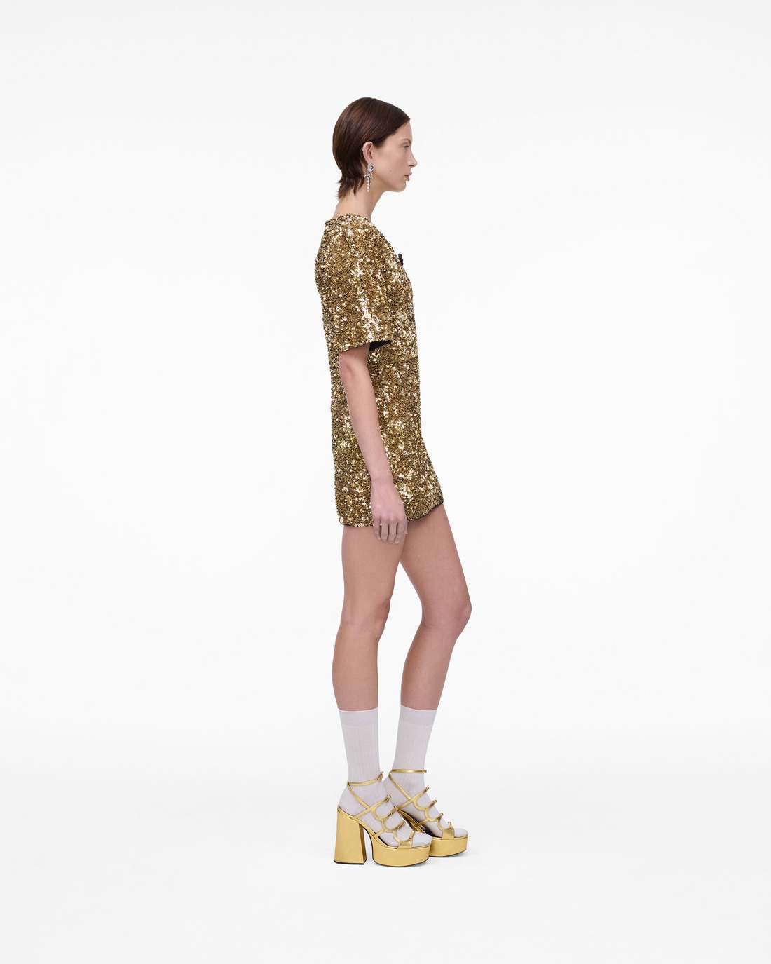 Sequin V-Neck Knit Dress Gold - Marc Jacobs Trending