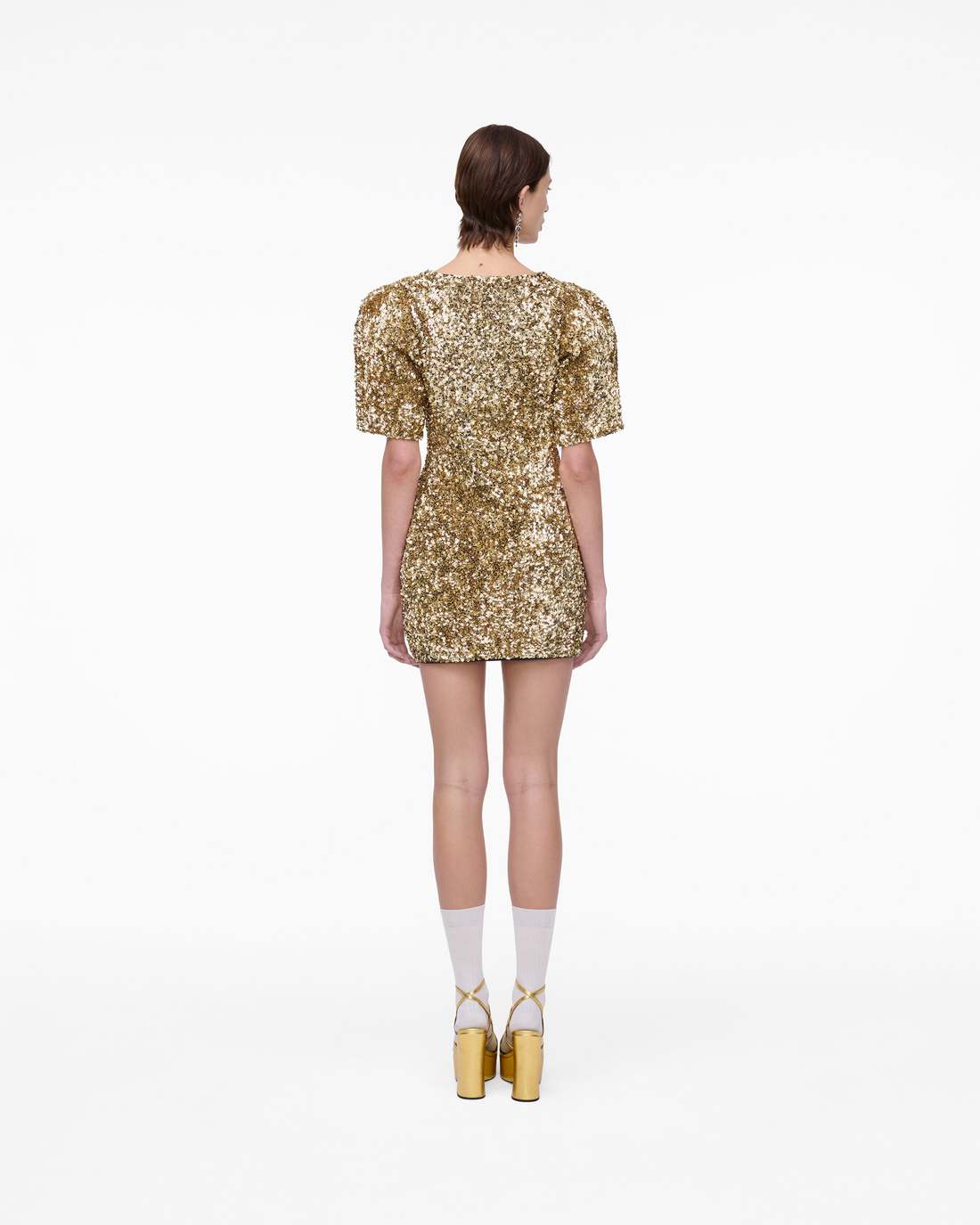 Sequin V-Neck Knit Dress Gold - Marc Jacobs Trending