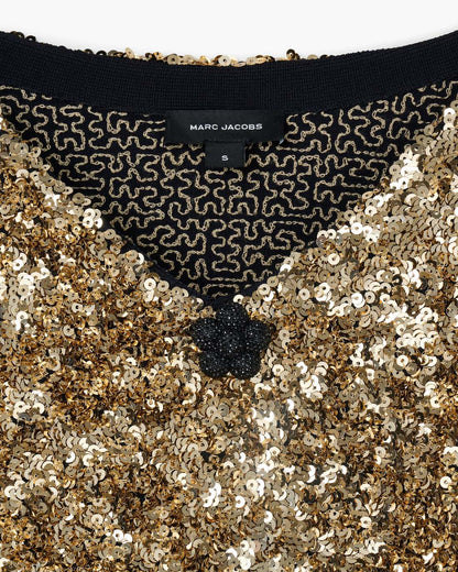 Sequin V-Neck Knit Dress Gold - Marc Jacobs Trending