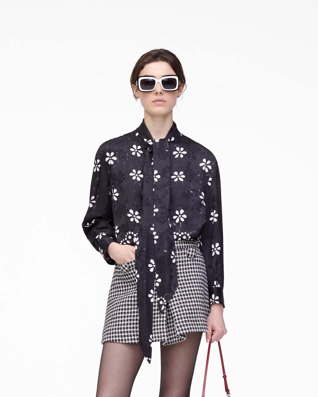 Trompe L'Oeil Eyelet Bow Blouse Black/White - Marc Jacobs Premium