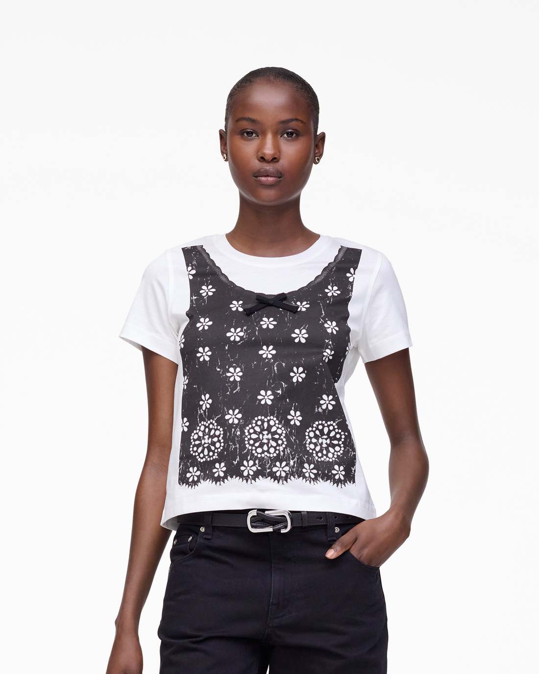 Trompe L'Oeil Eyelet Slim Tee White Multi - Marc Jacobs New