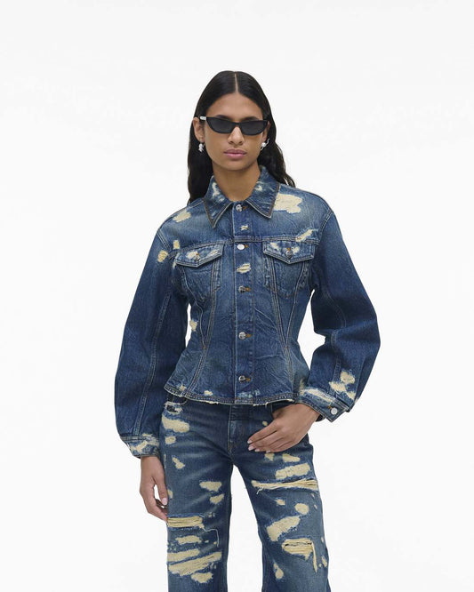 The Rip And Repair Fluted Denim Jacket Punk Indigo - Marc Jacobs Premium