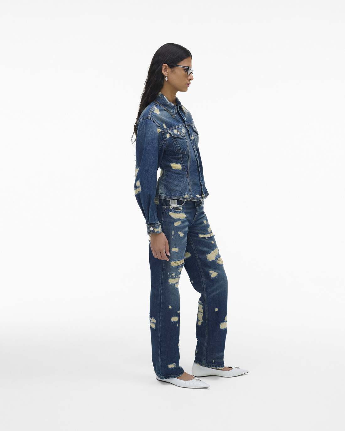 The Rip And Repair Fluted Denim Jacket Punk Indigo - Marc Jacobs Premium