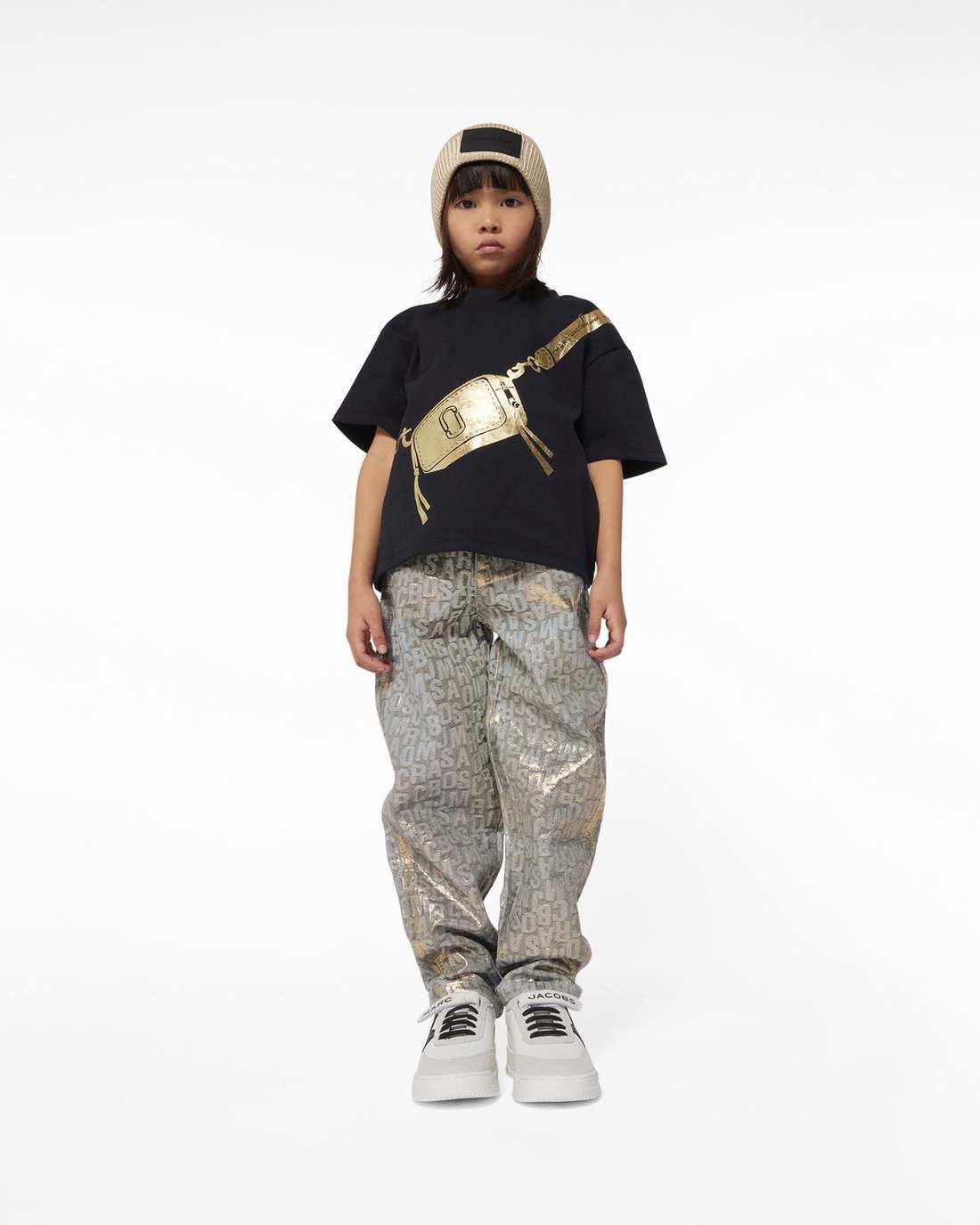 The Metallic Jumbled Logo Jeans Gold - Marc Jacobs New